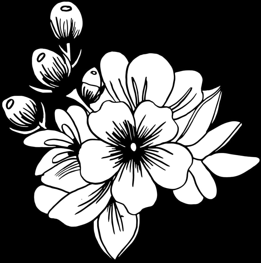 Itim at Puting Ilustrasyon ng Bulaklak Wallpaper
