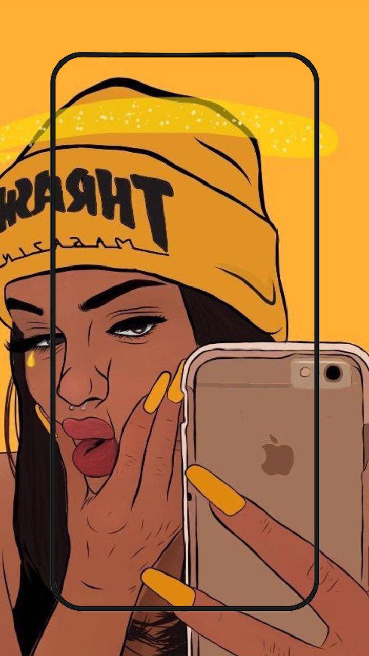 Itim na Baddie na may Dilaw na Beanie Wallpaper