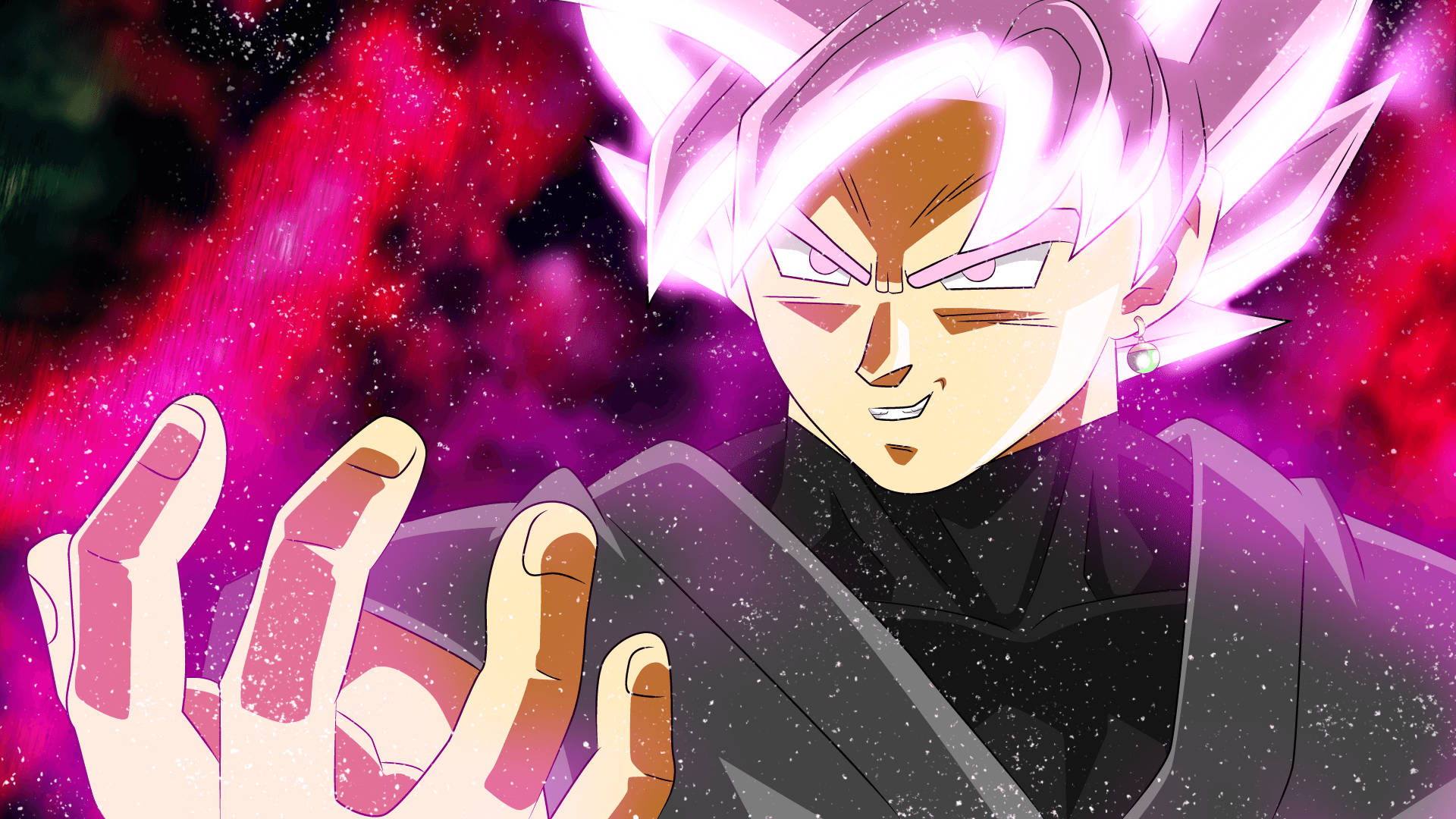 Itim na Goku na May Makinang Rosas na Buhok Wallpaper