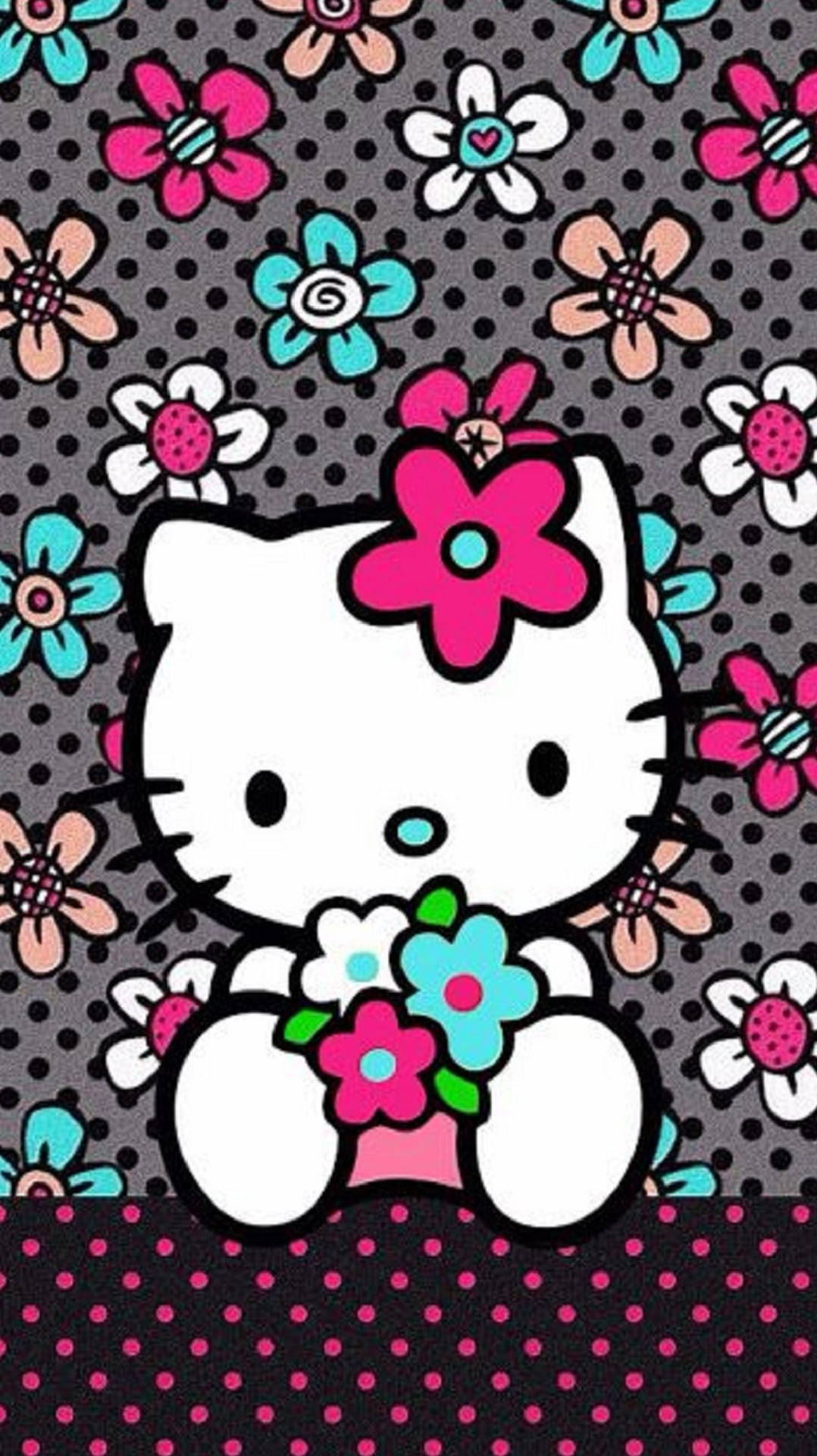Itim na Hello Kitty na May mga Bulaklak Wallpaper
