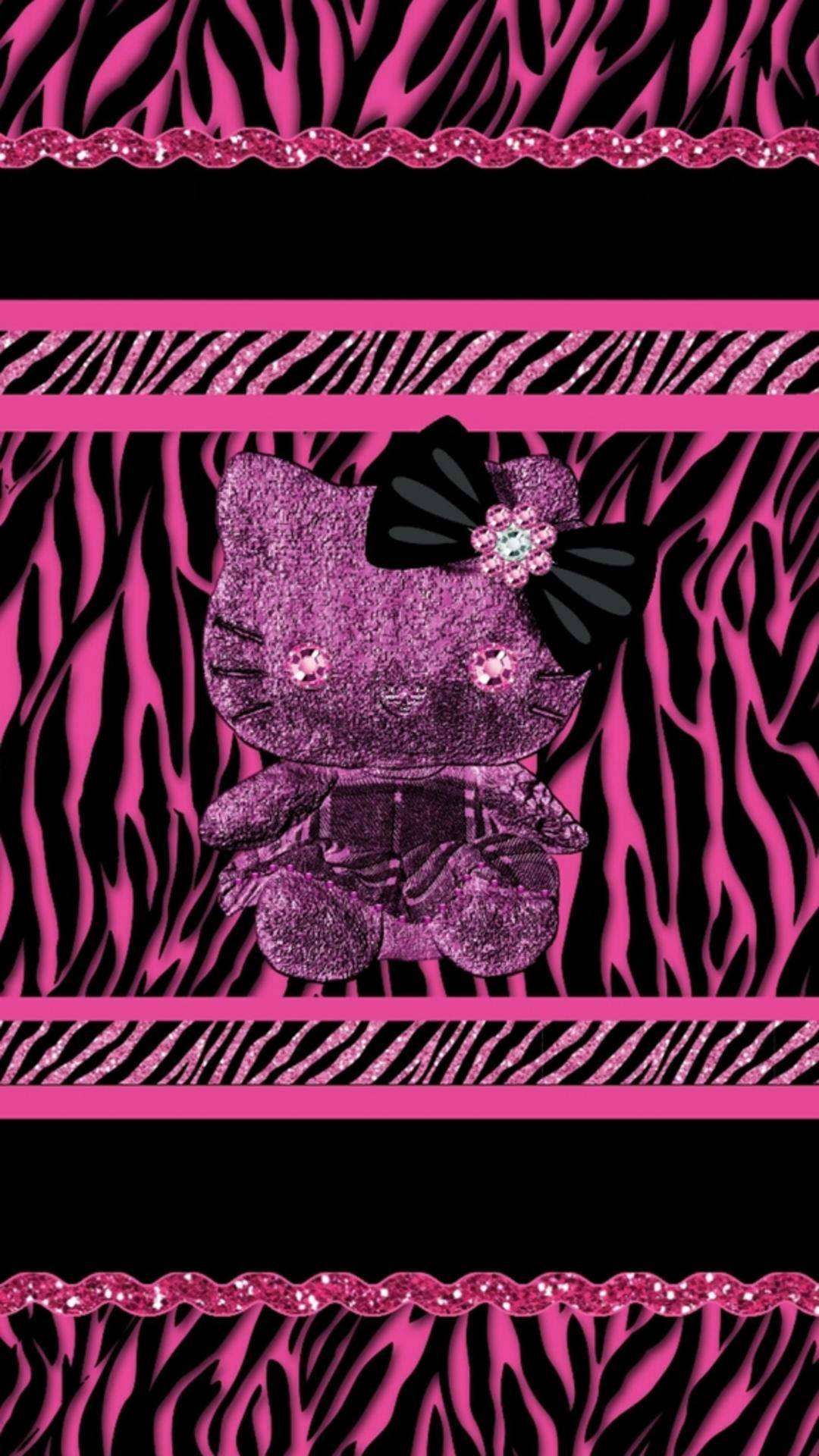 Itim na Hello Kitty na May Pattern ng Hayop Wallpaper