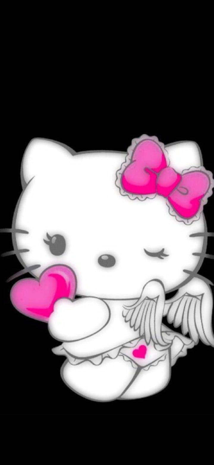 Itim na Hello Kitty na Naka-Angel Costume Wallpaper