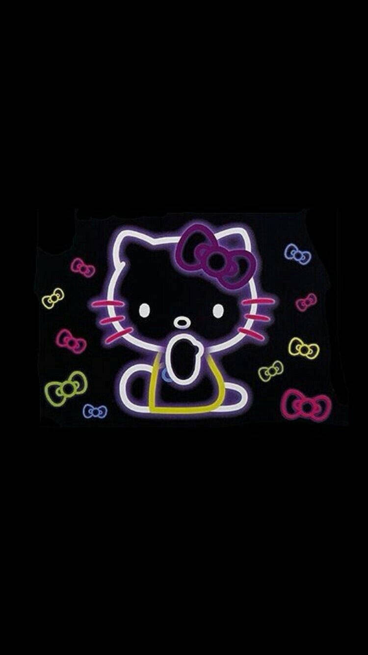 Itim na Hello Kitty Neon na may mga Ribbon Wallpaper