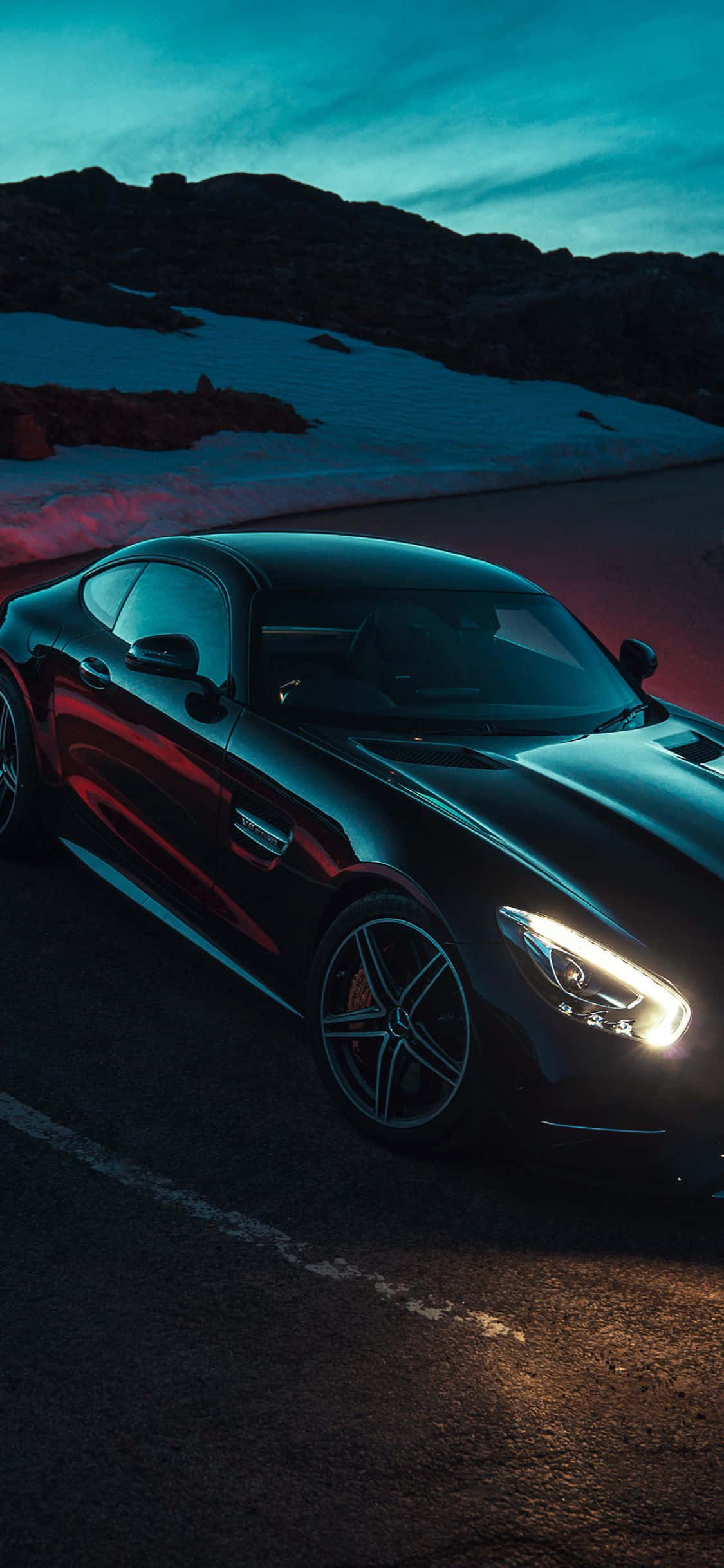 Black iPhone Xs Mercedes Amg Background With Headlights Wallpaper