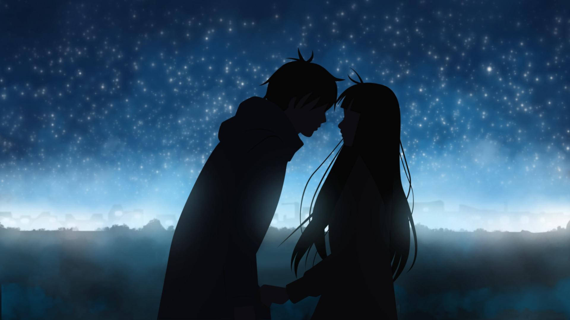 Itim na Magkasintahang Anime Wallpaper