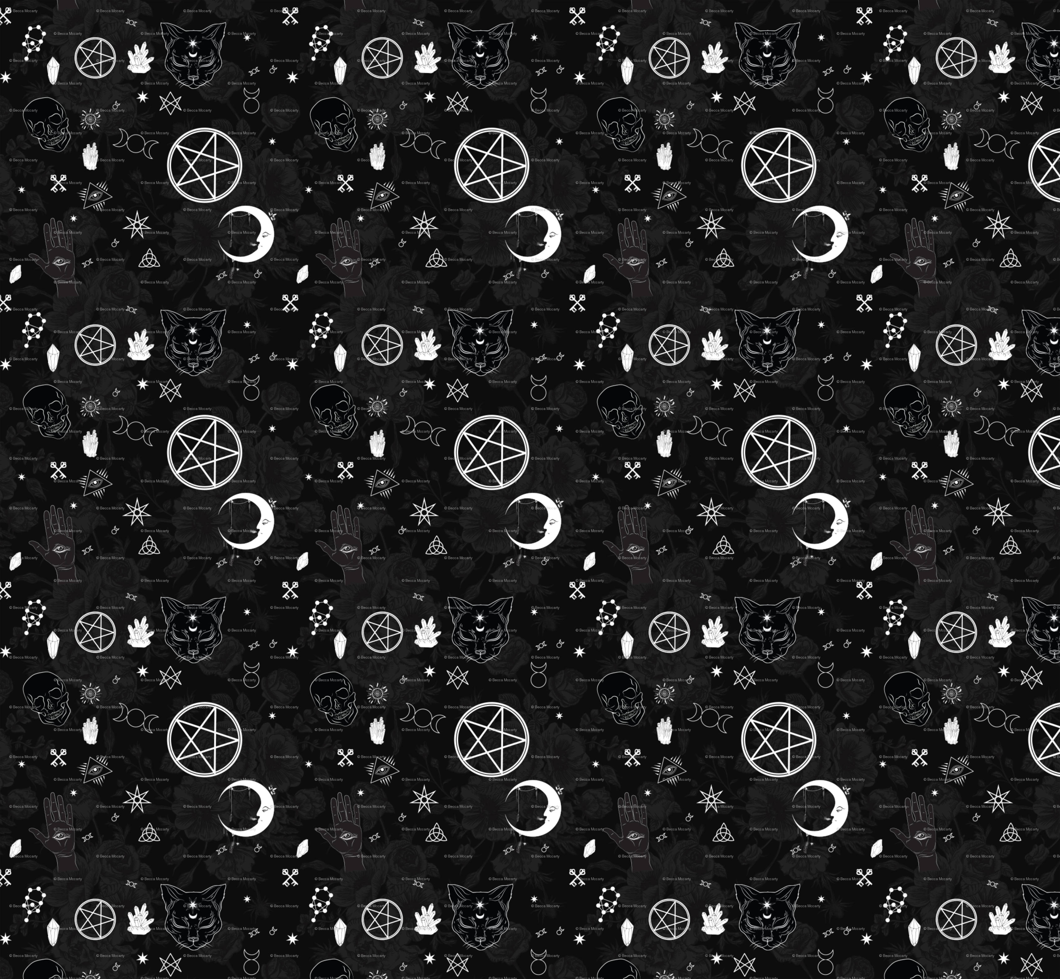 Itim na Pattern ng Witchy Aesthetic Wallpaper