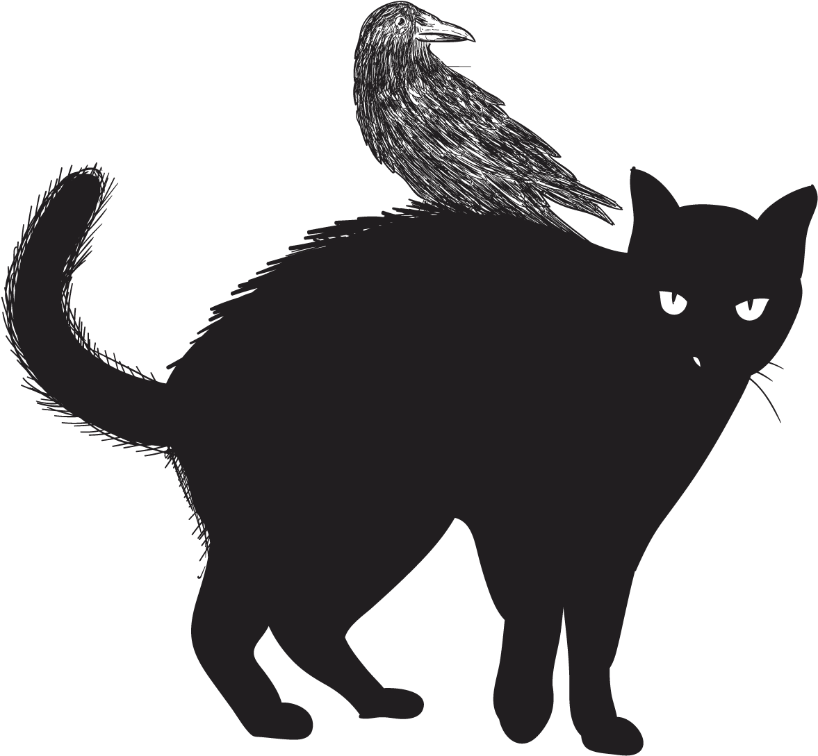Itim na Pusa na may Silweta ng Uwak Wallpaper