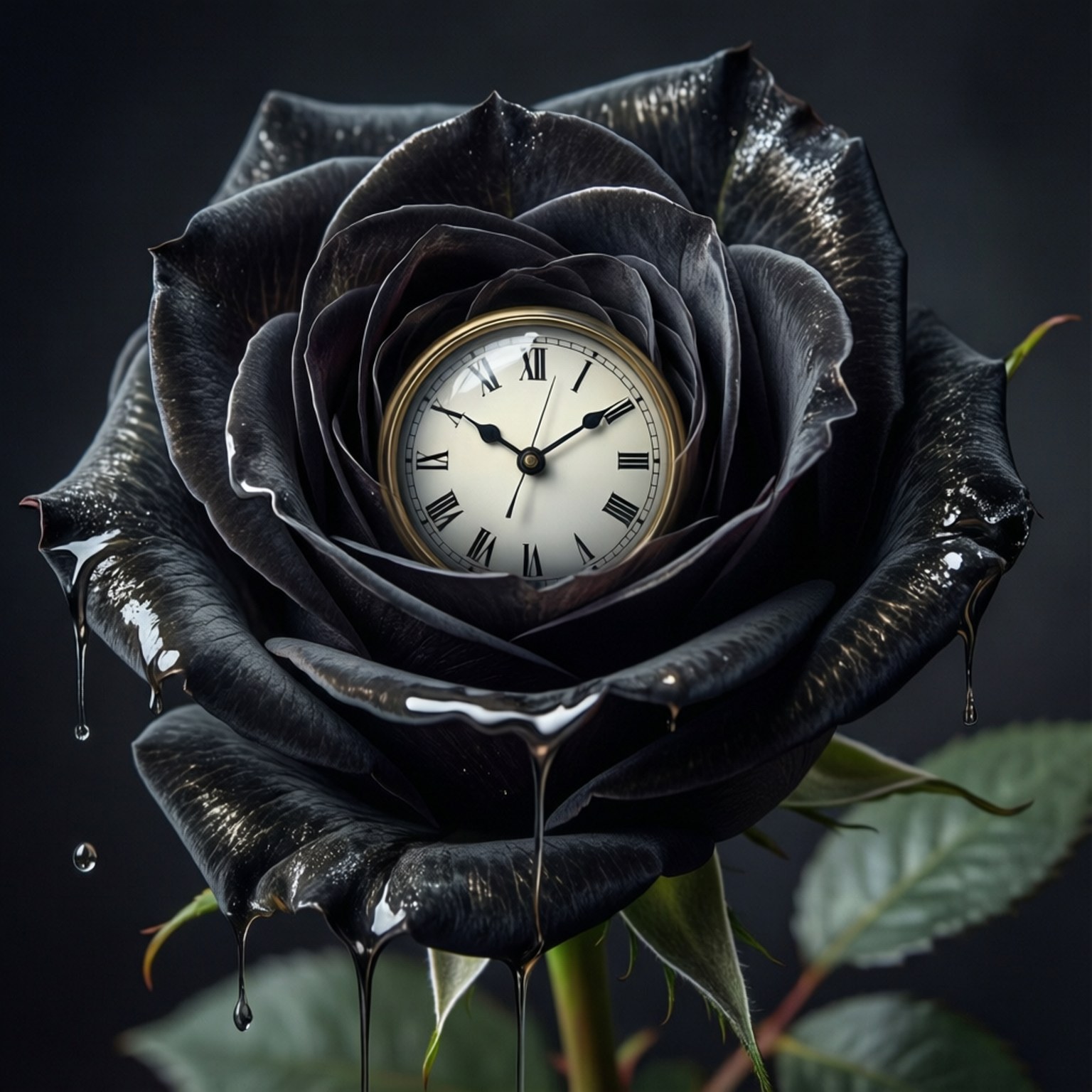 Itim na Rosa ng Orasan na Surreal Wallpaper