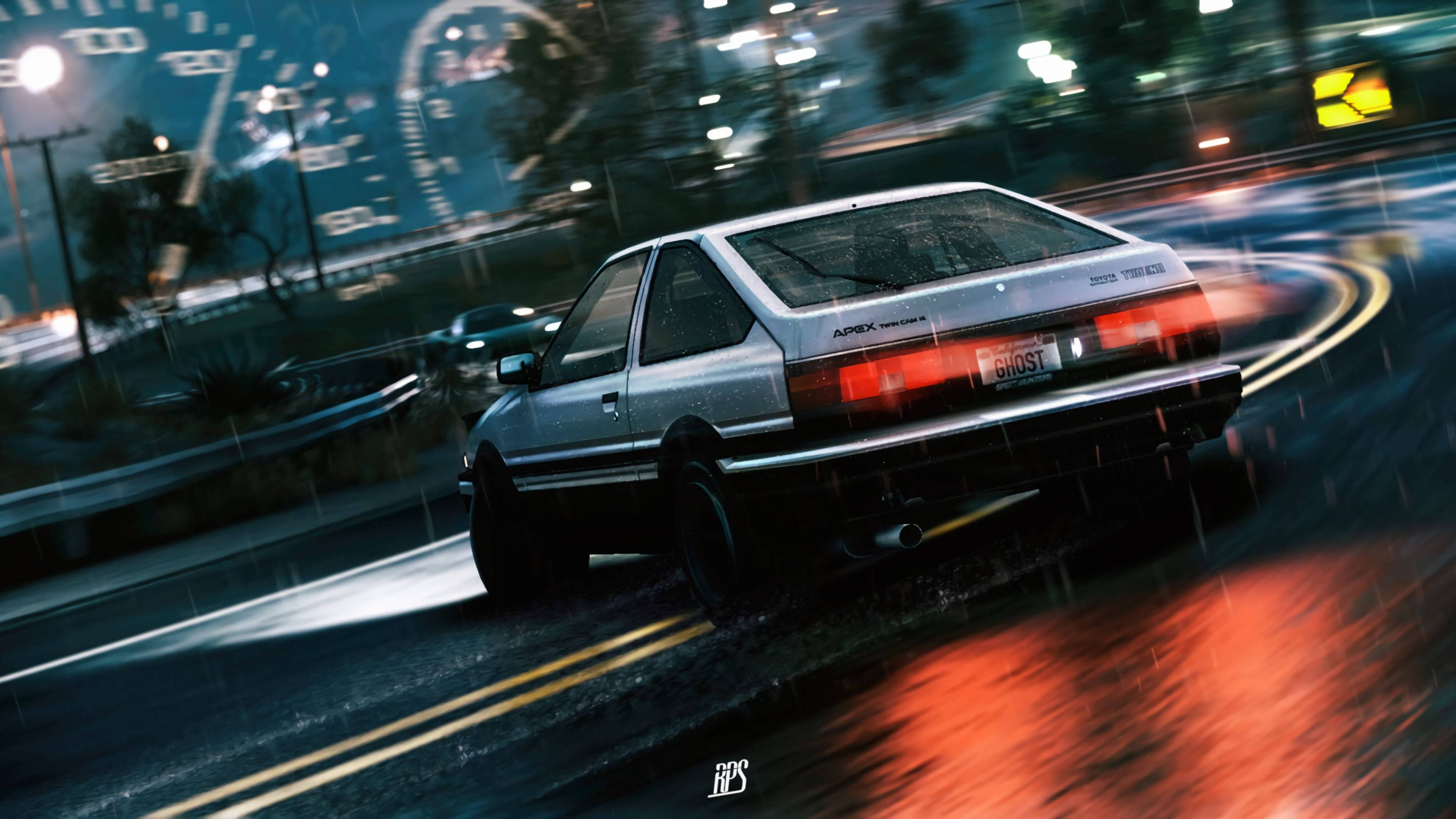 JDM Cars na Nagpapakita ng Kasanayan sa Pag-drift sa mga Kalsadang Panggabi ng Lungsod Wallpaper