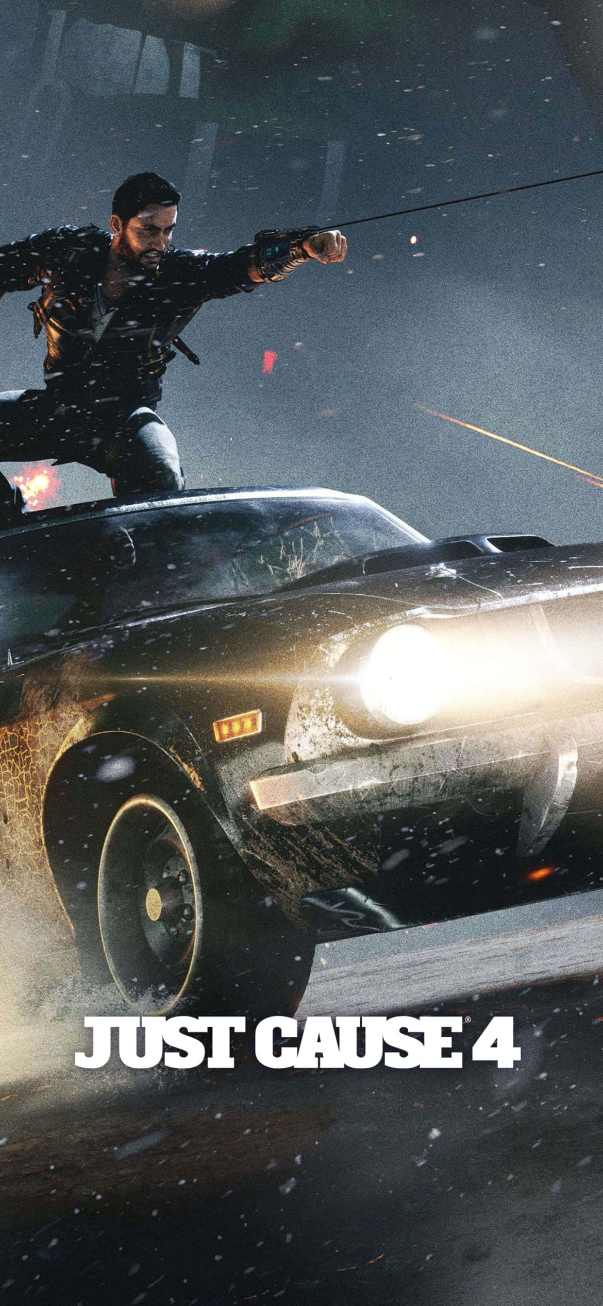just cause 4 poster kasama ang isang lalaki na sumasakay sa kotse Wallpaper