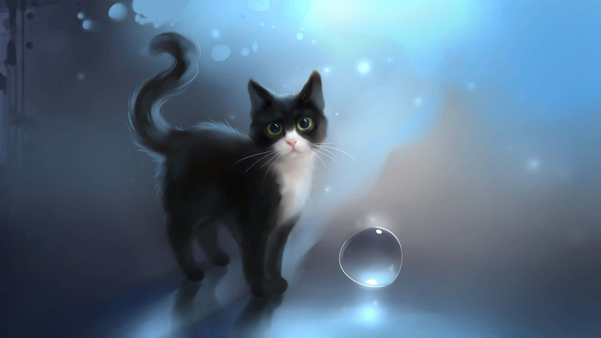 Kaakit-akit na Anime na Pusa Handa sa Pakikipagsapalaran Wallpaper