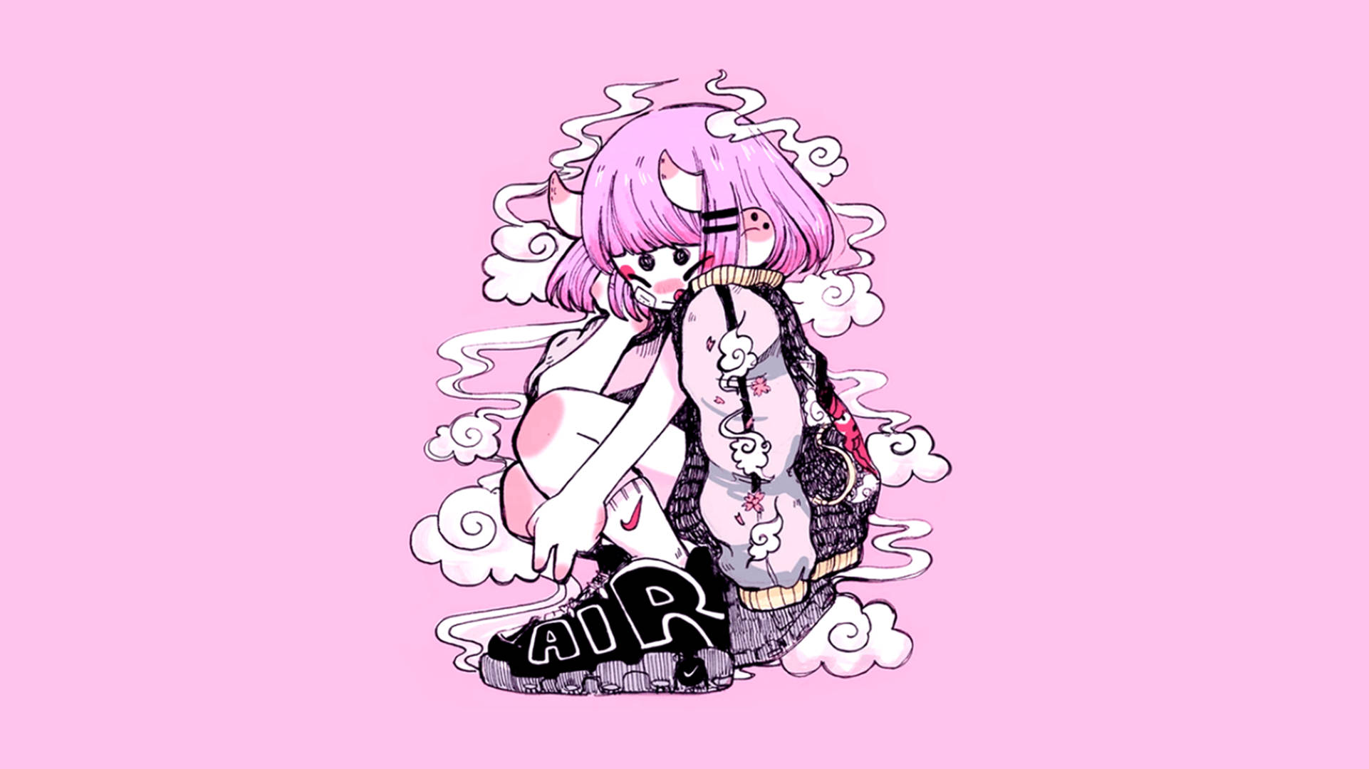 Kaakit-akit na Dragon Girl sa Pink Anime Aesthetic Wallpaper