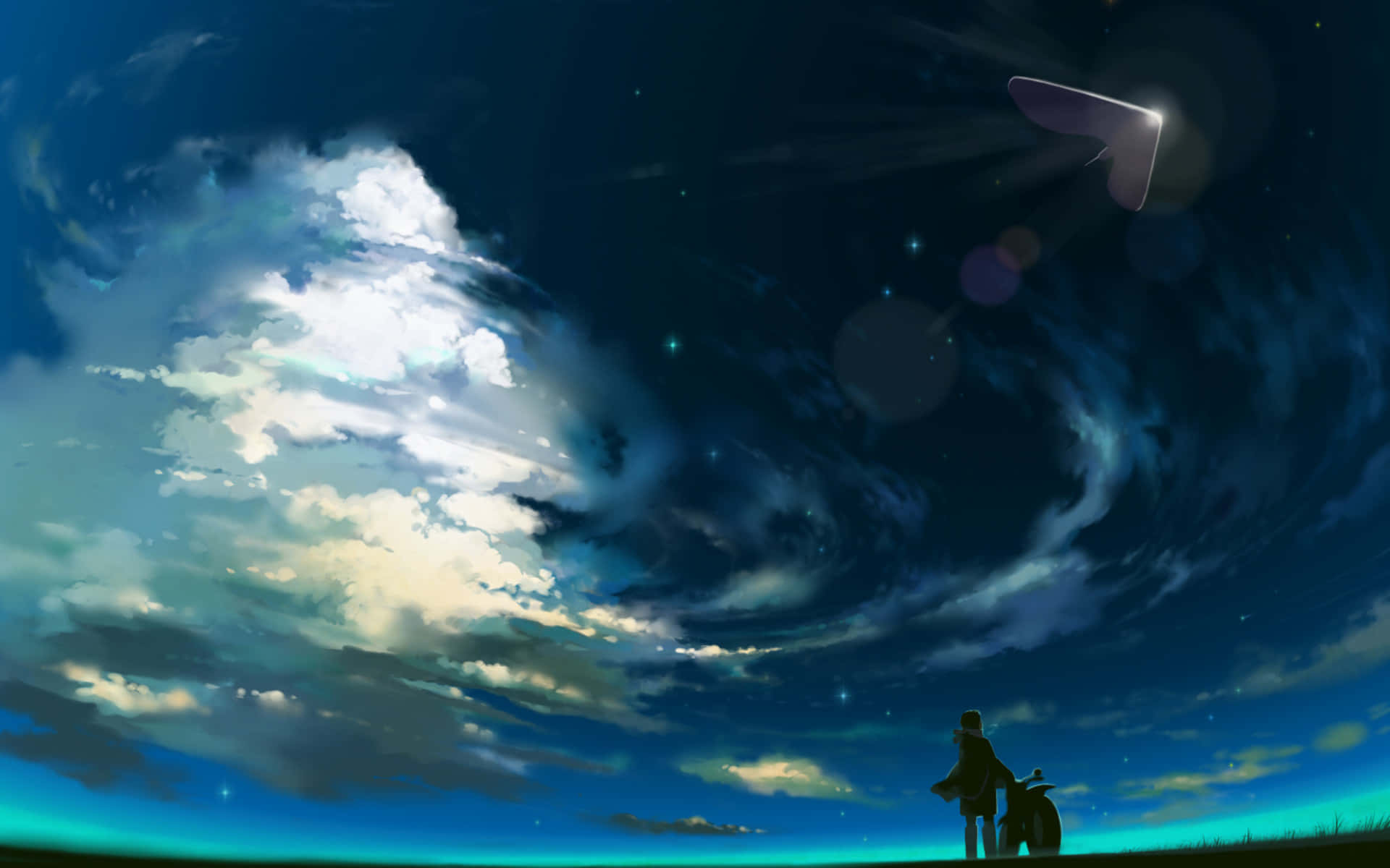 Kaakit-akit na Mundo ng Anime sa Ilalim ng mga Bituin Wallpaper