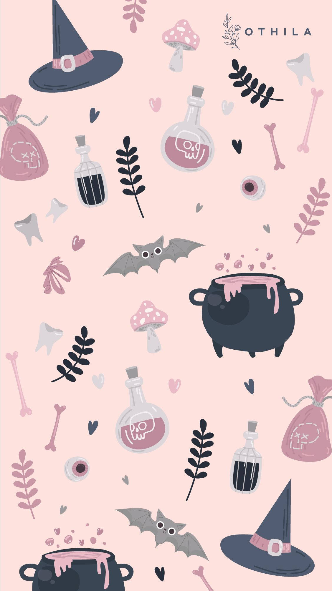 Kaakit-akit na Pink na Witchy Aesthetic Pattern Wallpaper