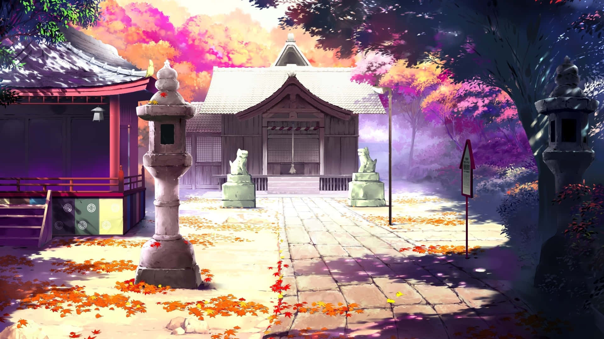 Kaakit-akit na Tanawin ng Anime na may mga Puno ng Cherry Blossom Wallpaper