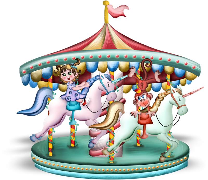 Kabayong Carousel na Animated na may Bata Wallpaper