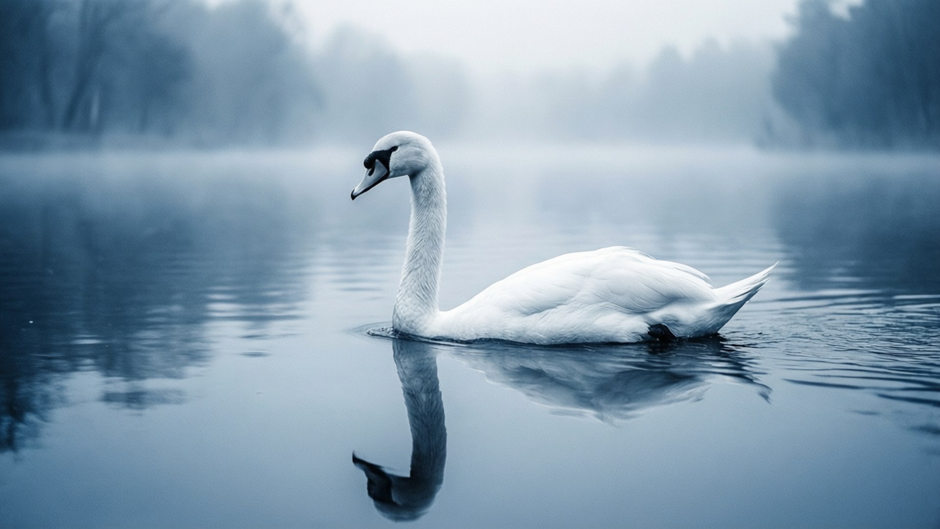 Kagandahan ng Misty Swan Wallpaper