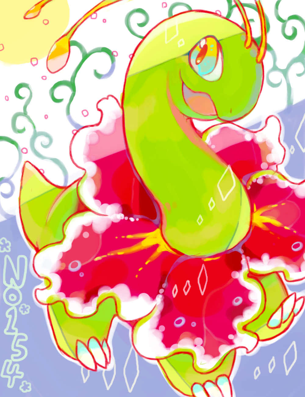 Kahanga-hangang Ilustrasyon ng Meganium 2D Wallpaper