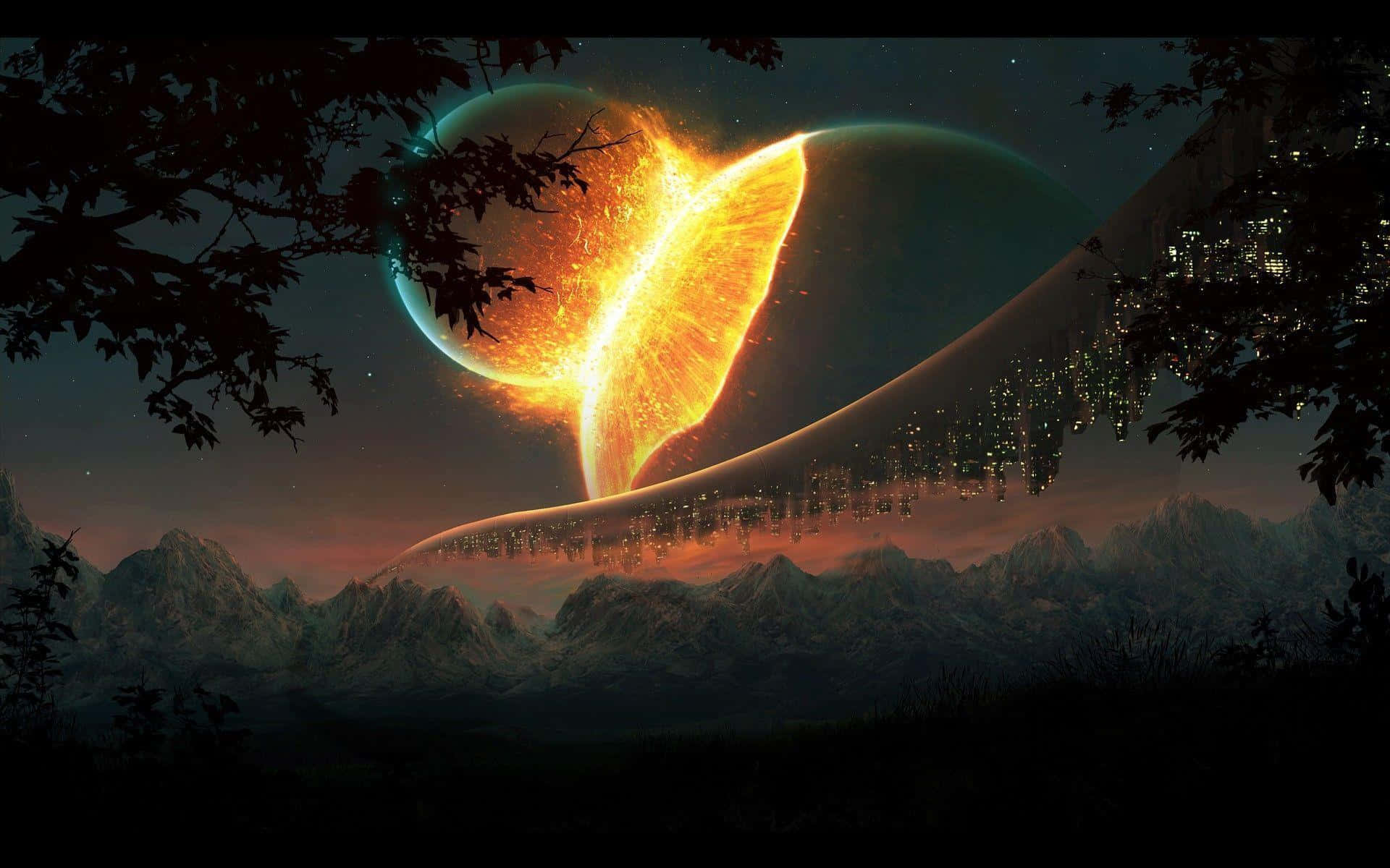Kahanga-hangang Pagbangga ng mga Celestial Bodies sa Kalawakan Wallpaper