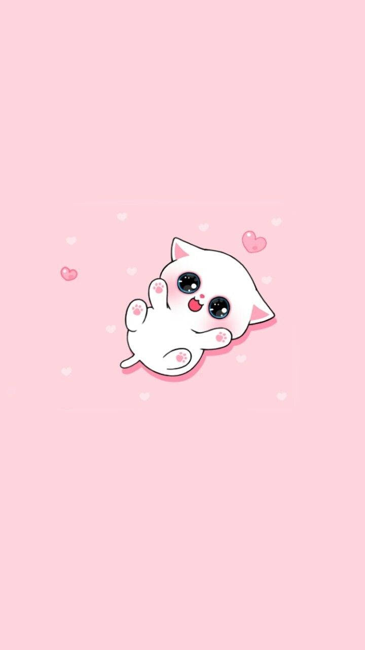 Kaibig-ibig na Baby Cartoon Cat na May Pink na Paws Wallpaper