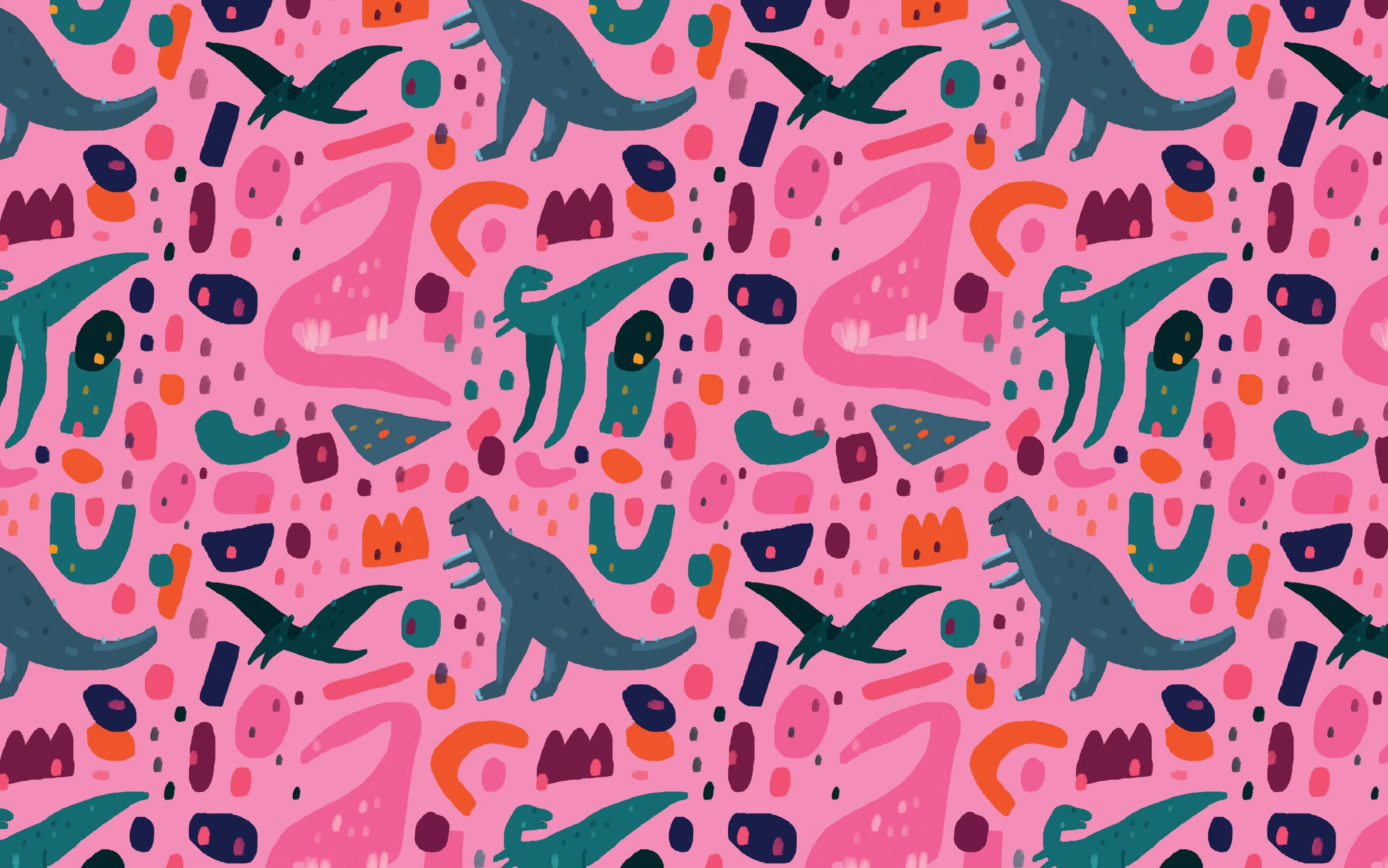 Kaibig-ibig na Ilustrasyon ng Pink na Dinosaur Wallpaper