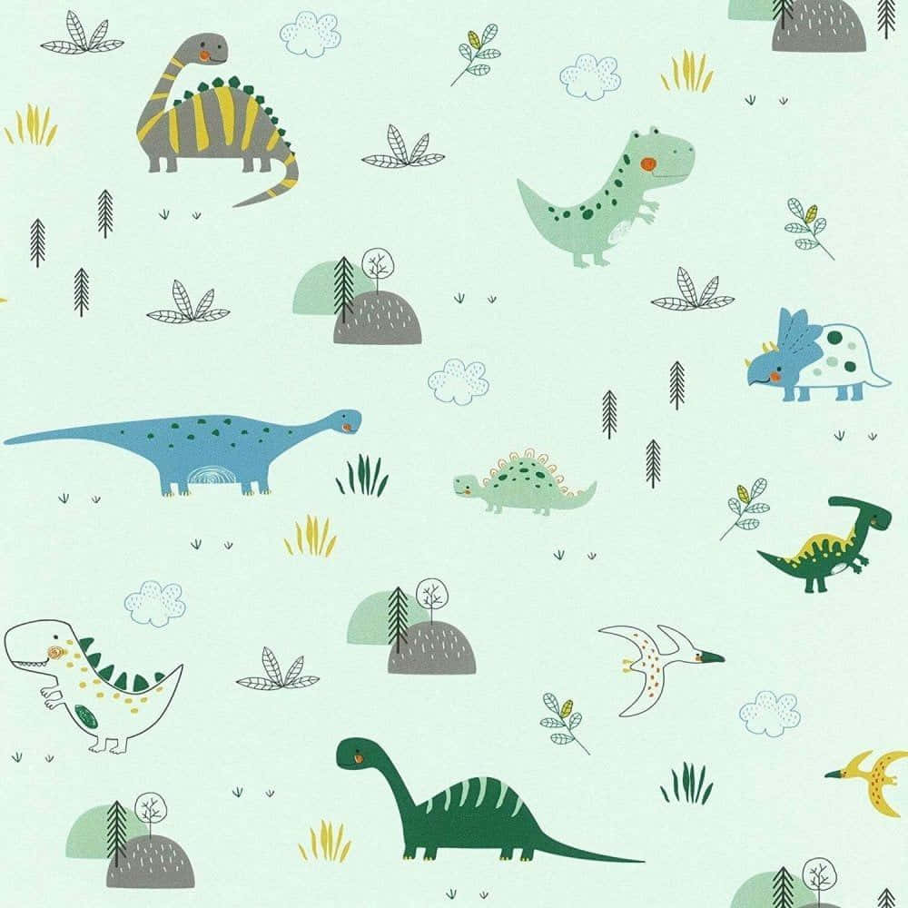 Kaibig-ibig na Makulay na Dinosaur na Gumagala sa Kalikasan Wallpaper