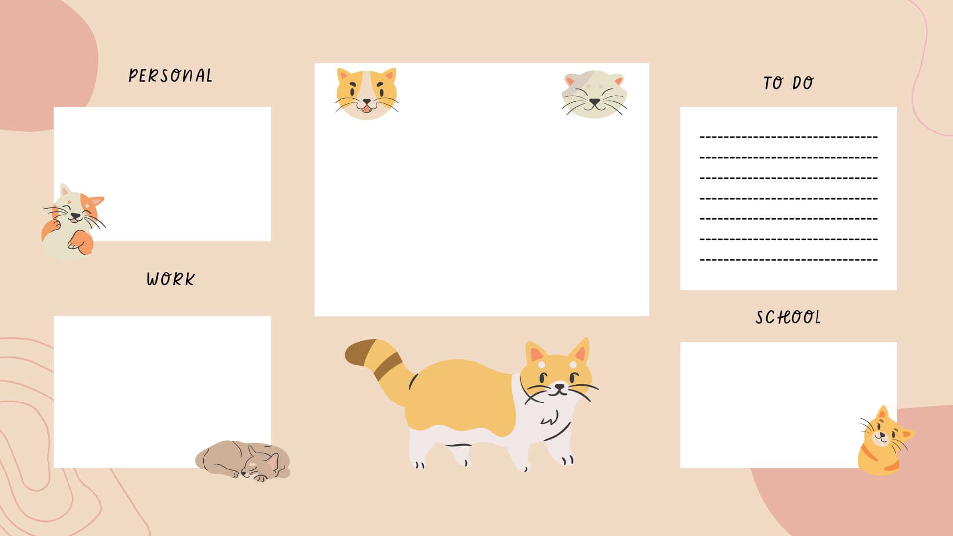 Kaibig-ibig na Pusa Desktop Organizer Background Wallpaper