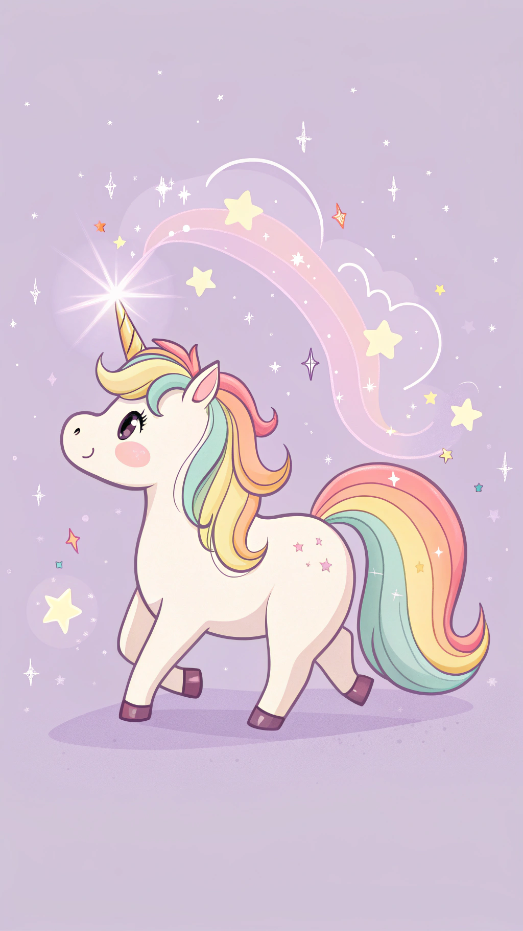 Kaibig-ibig na Unicorn na may Makulay na Mane at Buntot Wallpaper