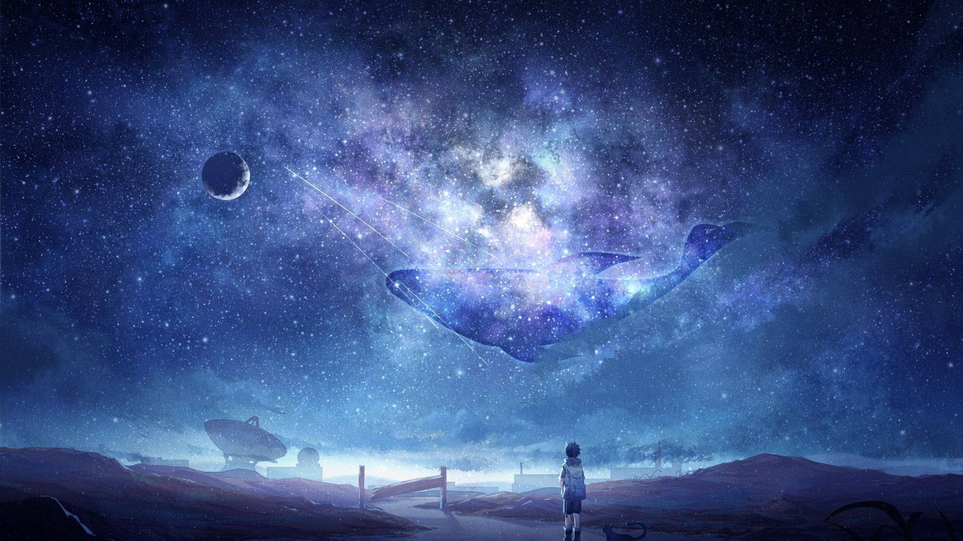 Kalangitan ng Gabi ng Sci-Fi Anime Wallpaper