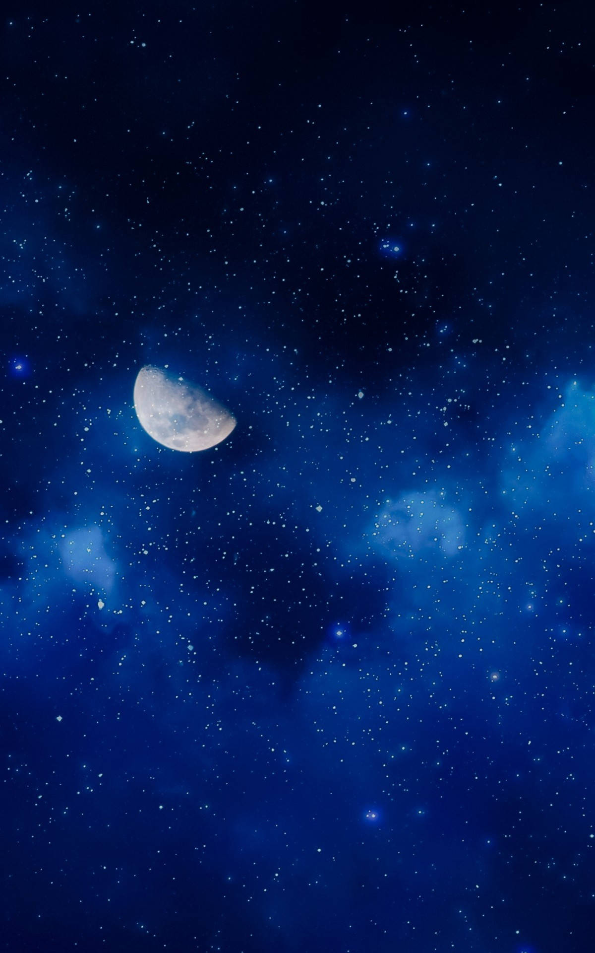 Kalangitan ng Gabi na may Buwan at Galaxy Wallpaper