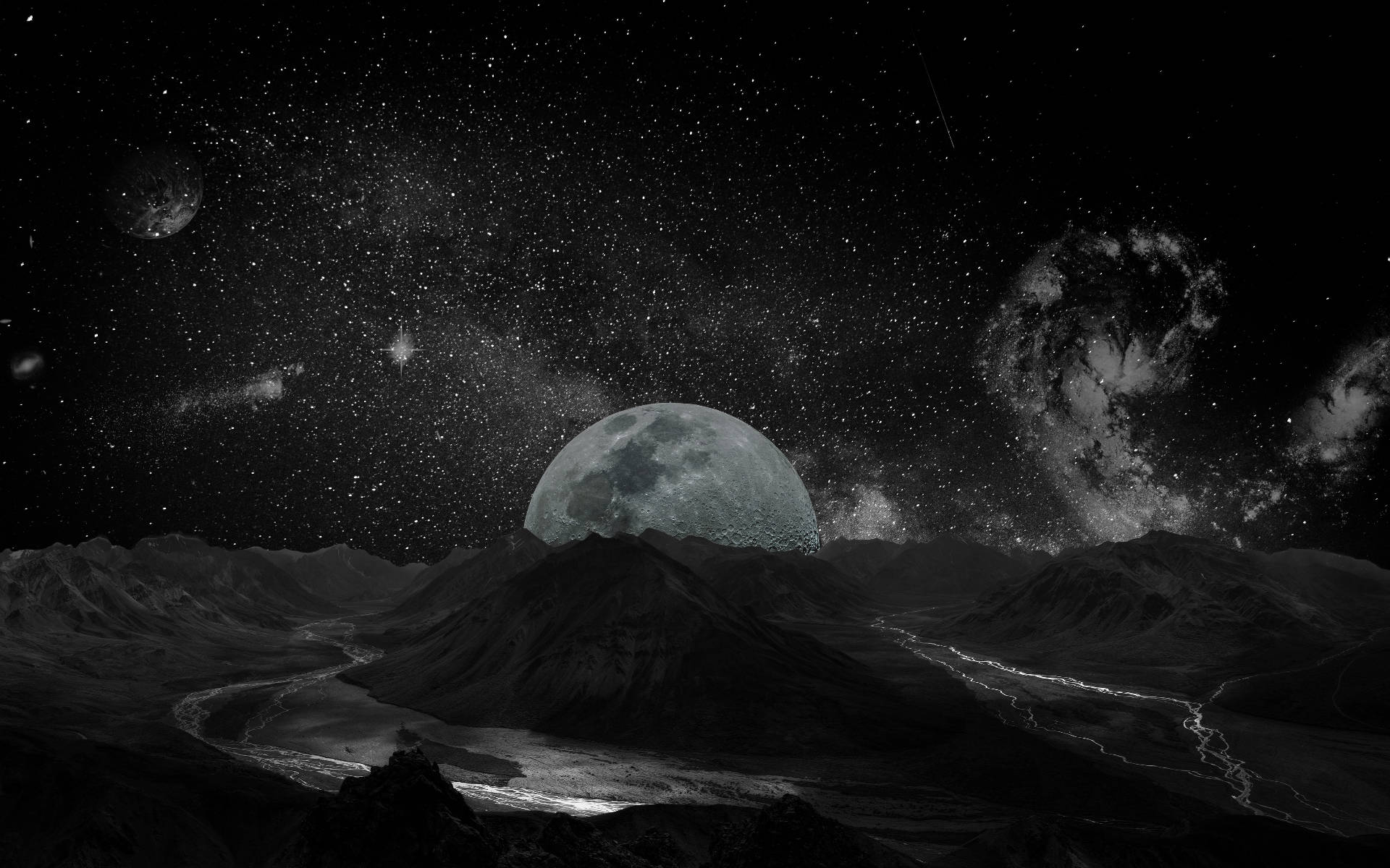Kalawakan at mga Bundok na Buwan Wallpaper