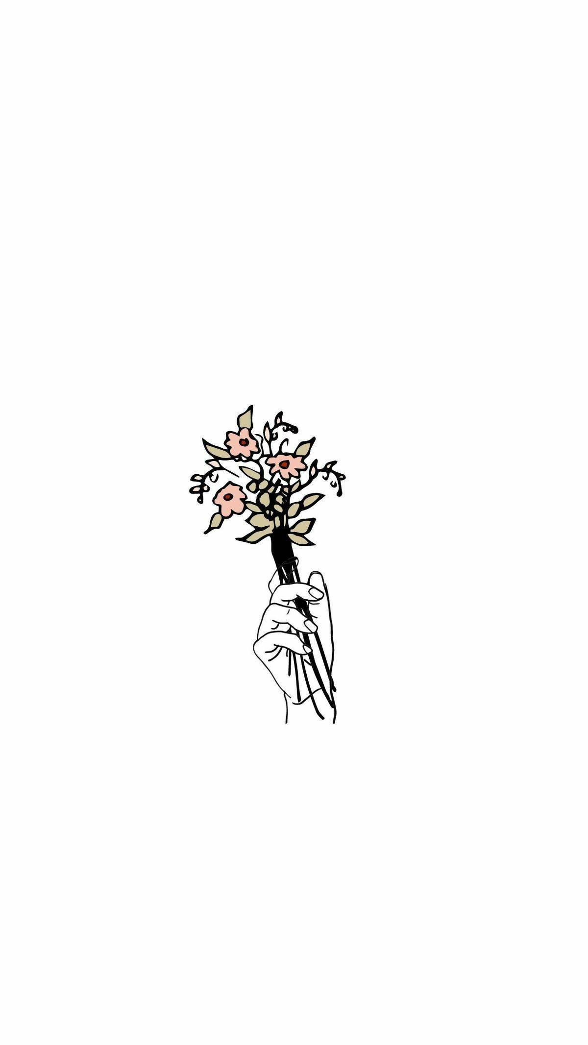 Kamay na May Hawak na Bulaklak na Minimalist Aesthetic Wallpaper
