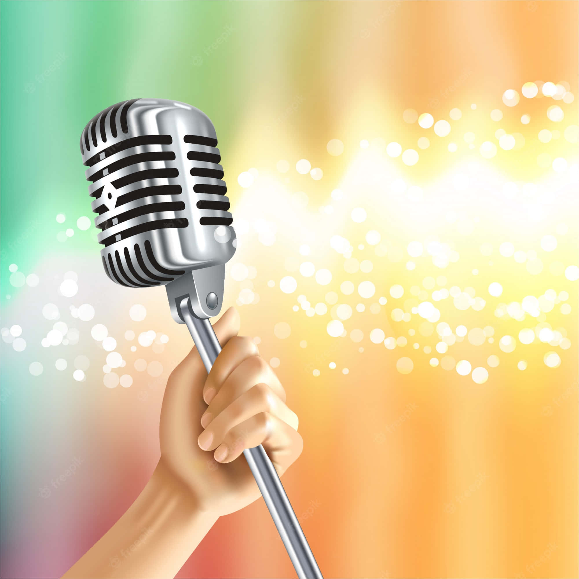Kamay na May Mikropono na Background para sa Karaoke Wallpaper