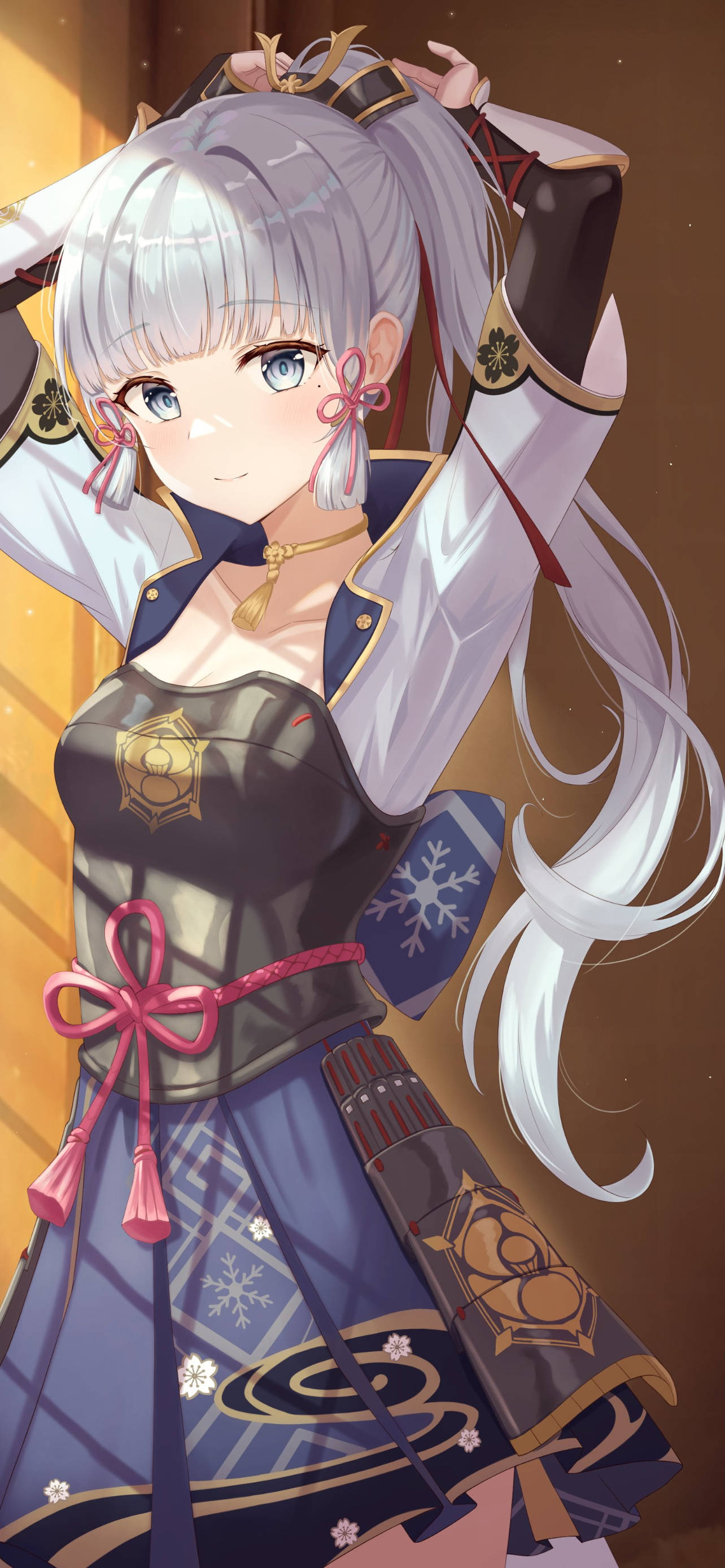 Kamisato Nagtatali ng Buhok Genshin Impact Phone Wallpaper