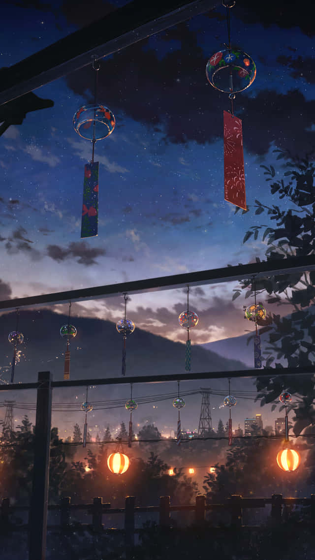 Kampanilyang Hapon sa Gabi Anime Tanawin Wallpaper