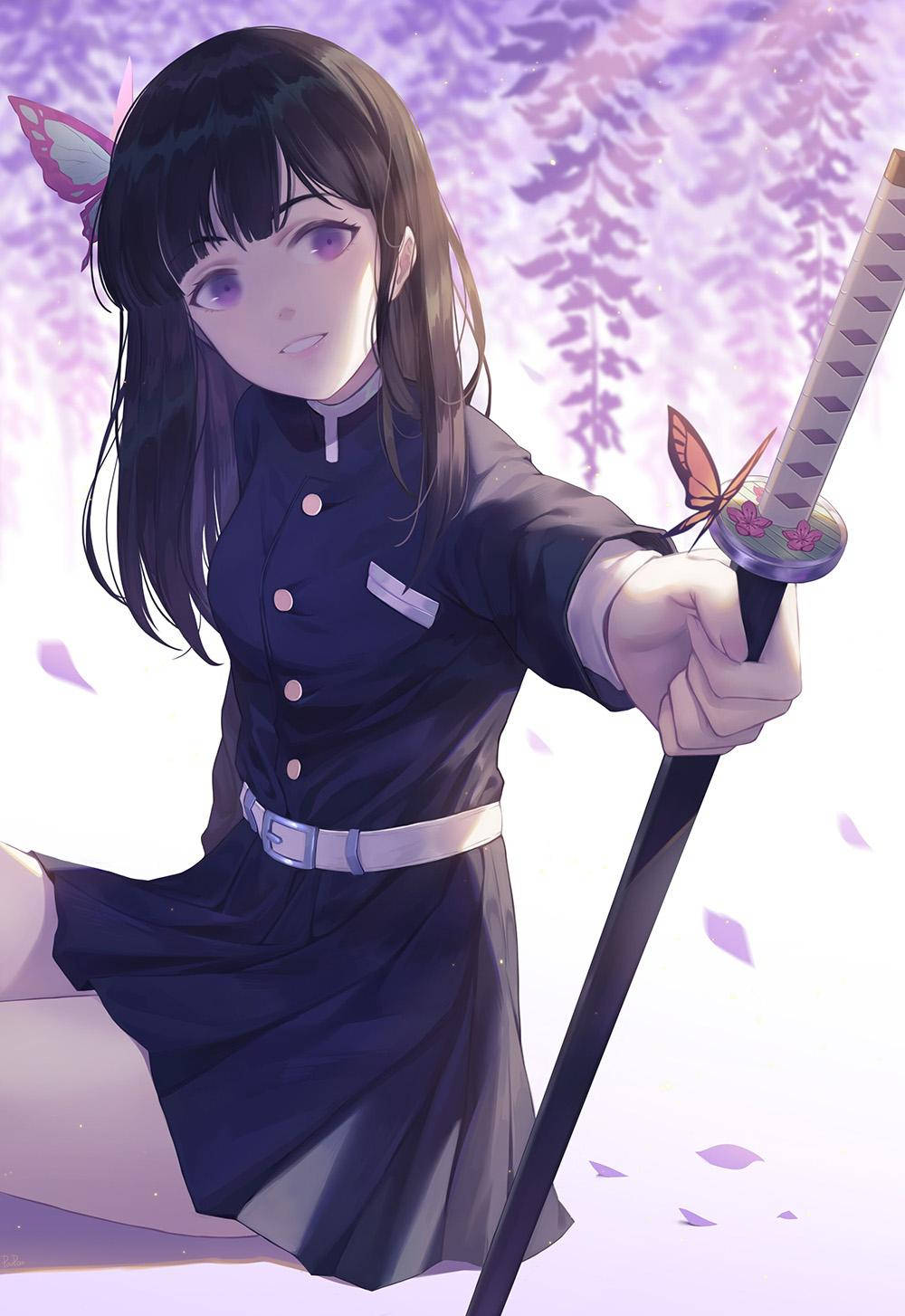Kanao Tsuyuri na Nakalugay ang Maikling Buhok Wallpaper