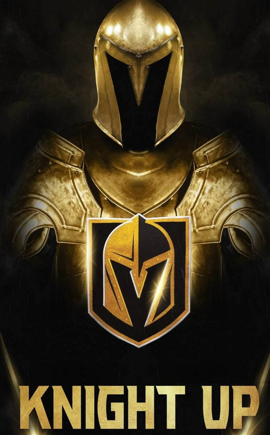 Kapana-panang aksyon ng Vegas Golden Knights kasama ang kanilang transformatibong logo. Wallpaper
