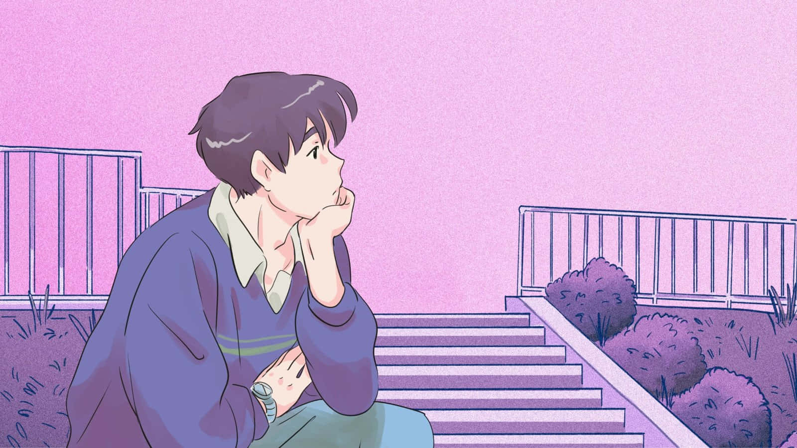 Karakter mula sa Anime sa pink na aesthetic na kapaligiran Wallpaper