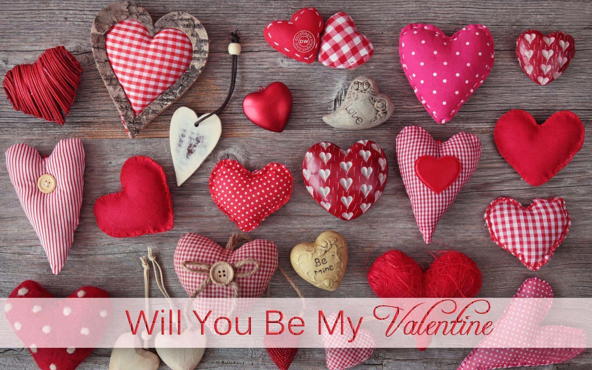 kard ng araw ng mga puso na may mga puso at ang mga salitang will you be my valentine Wallpaper