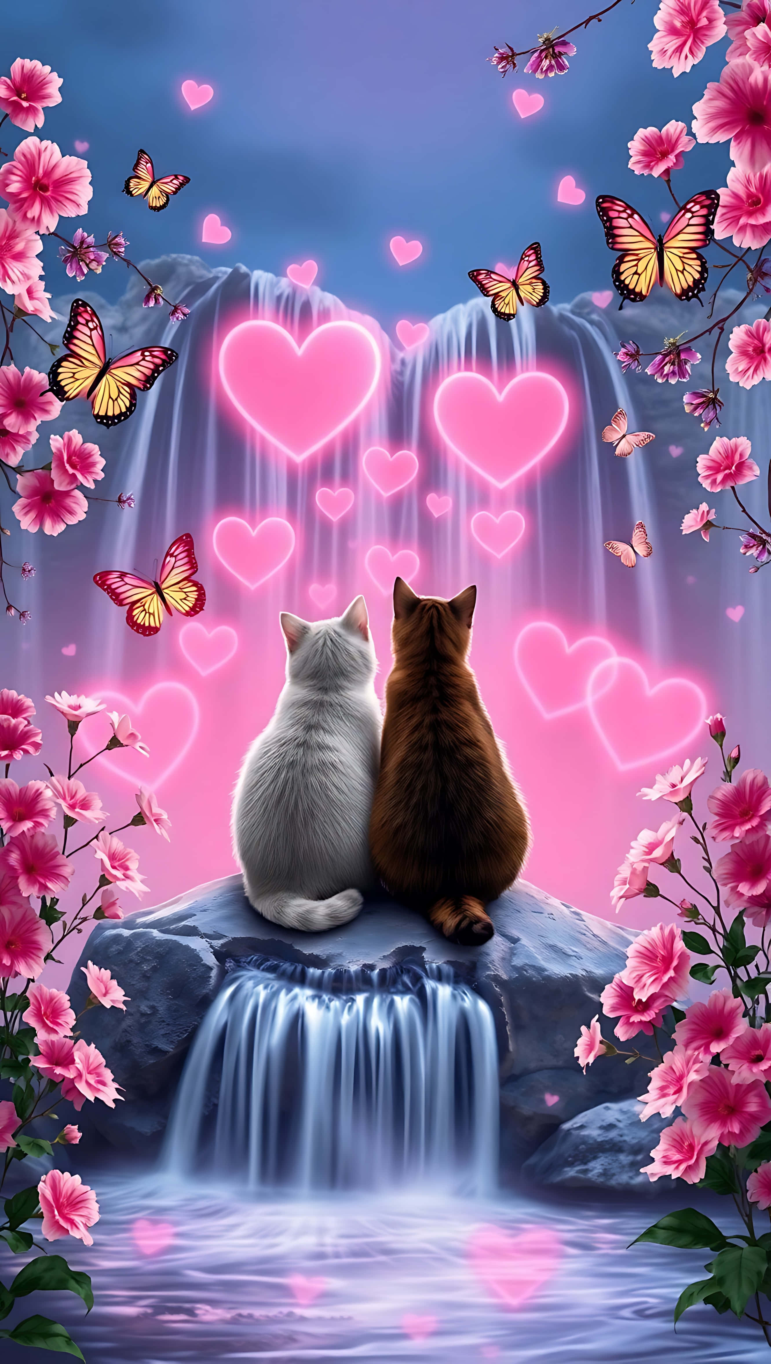 Katahimikan ng Araw ng mga Puso: Mga Pusa at Liwanag ng Pag-ibig. wallpaper ng smartphone Wallpaper