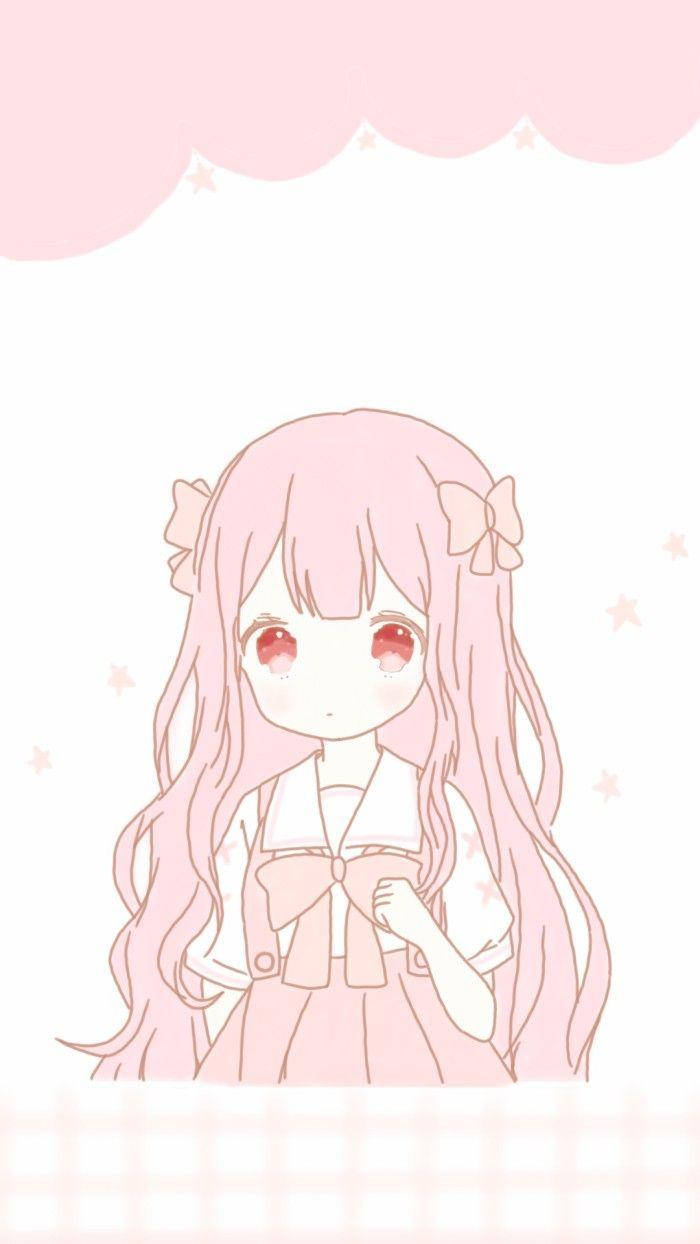Kawaii Anime Girl na May Pink na Ribbons Wallpaper