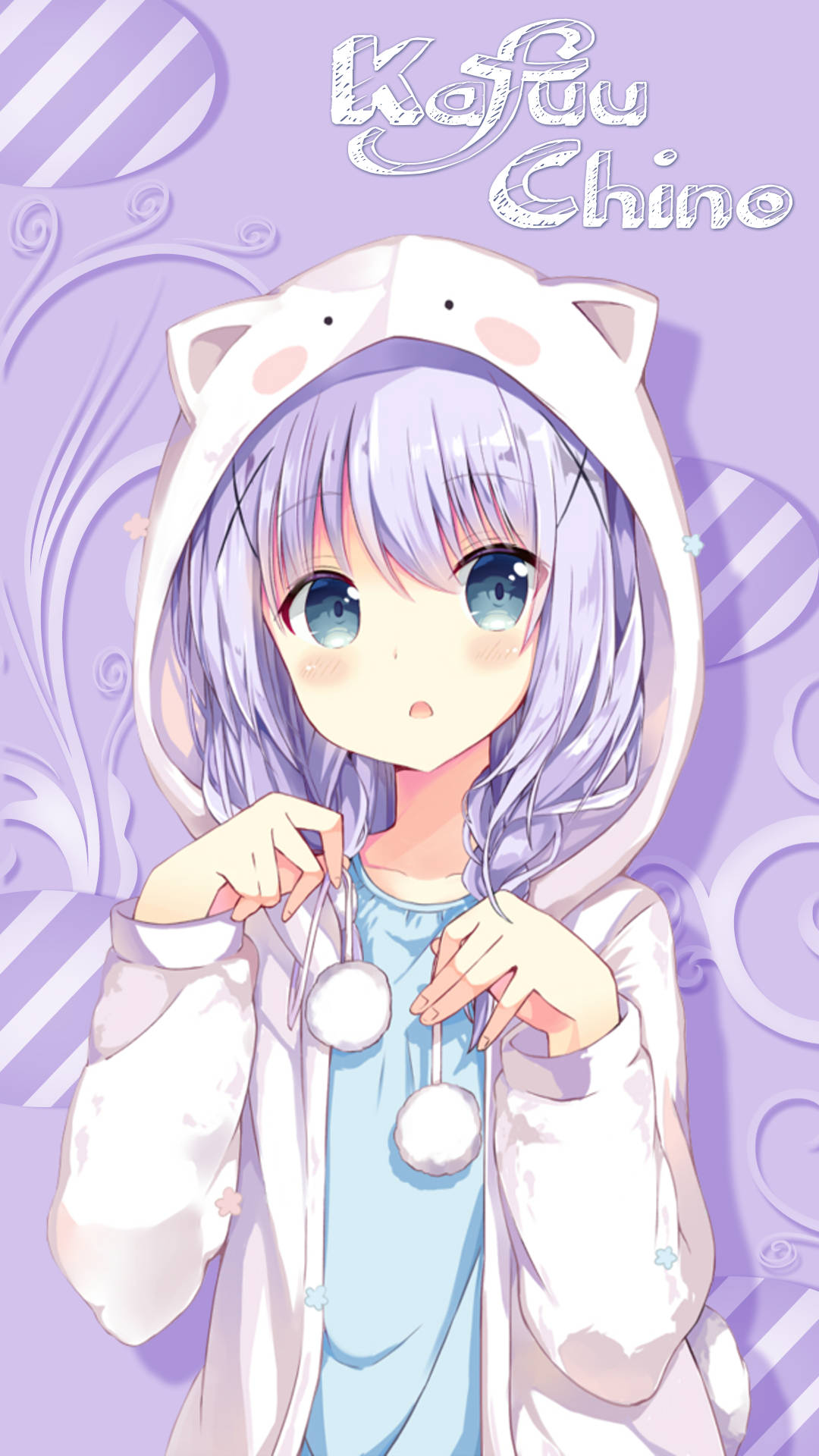 Kawaii Anime Kafuu Chino na Naka-suot na Kuneho Wallpaper