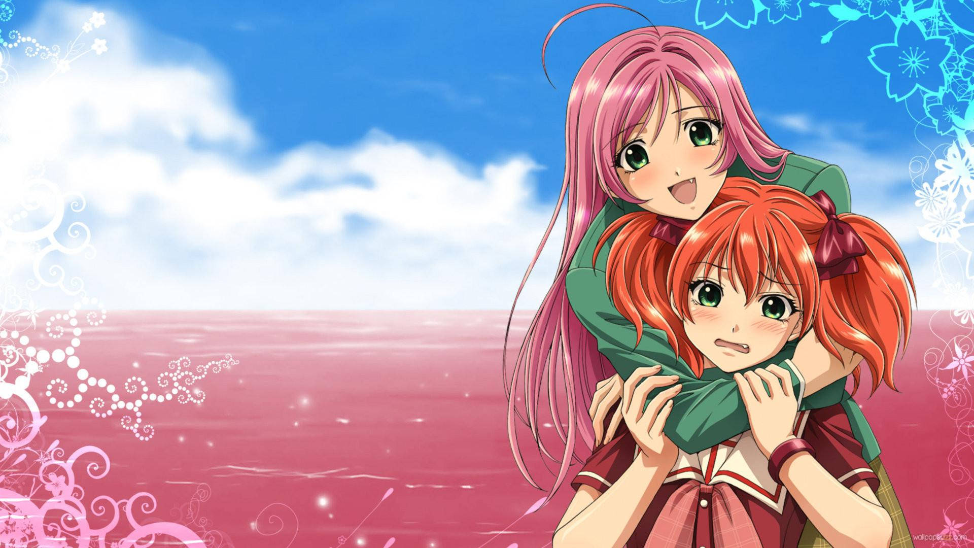 Kawaii Anime Rosario + Vampire Moka At Kokoa Wallpaper