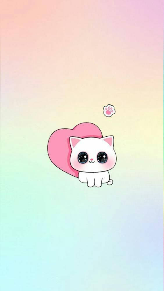 Kawaii Cute na Pusa na may Puso Wallpaper