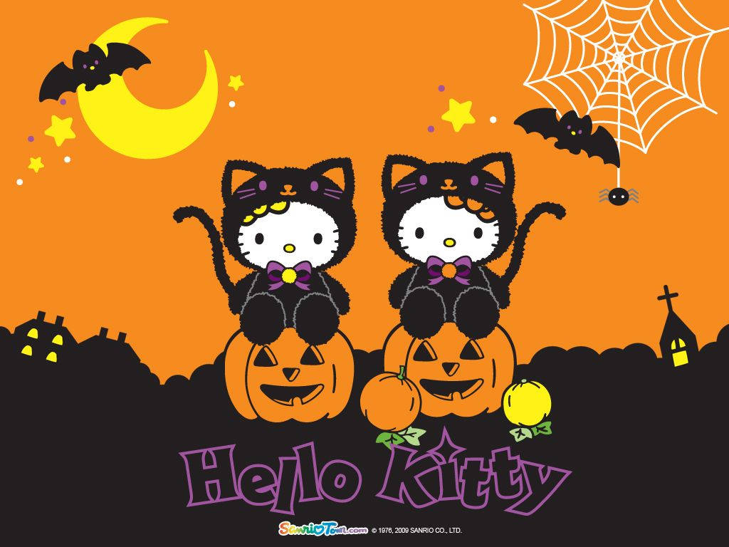 Kawaii Halloween Dalawang Hello Kitty Wallpaper