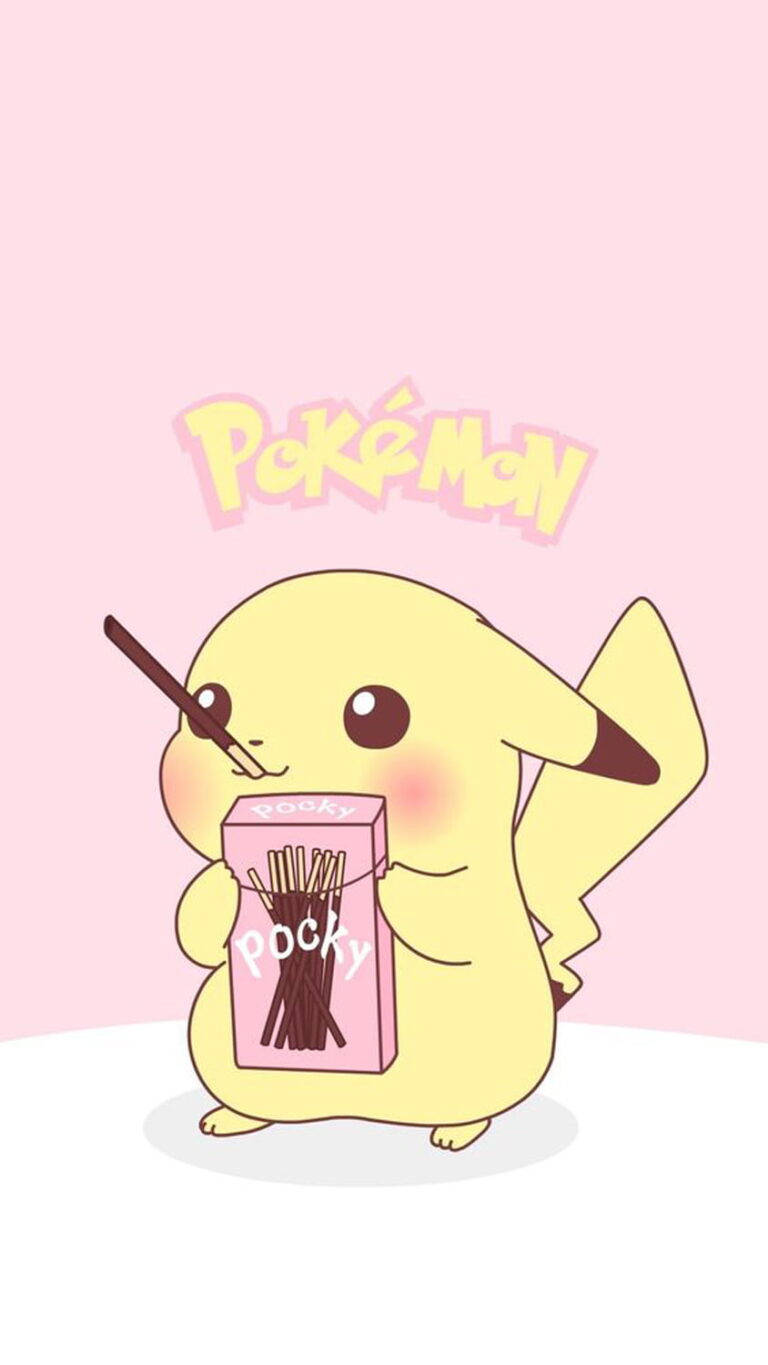 Kawaii HD na Pikachu Kumakain ng Pocky Wallpaper
