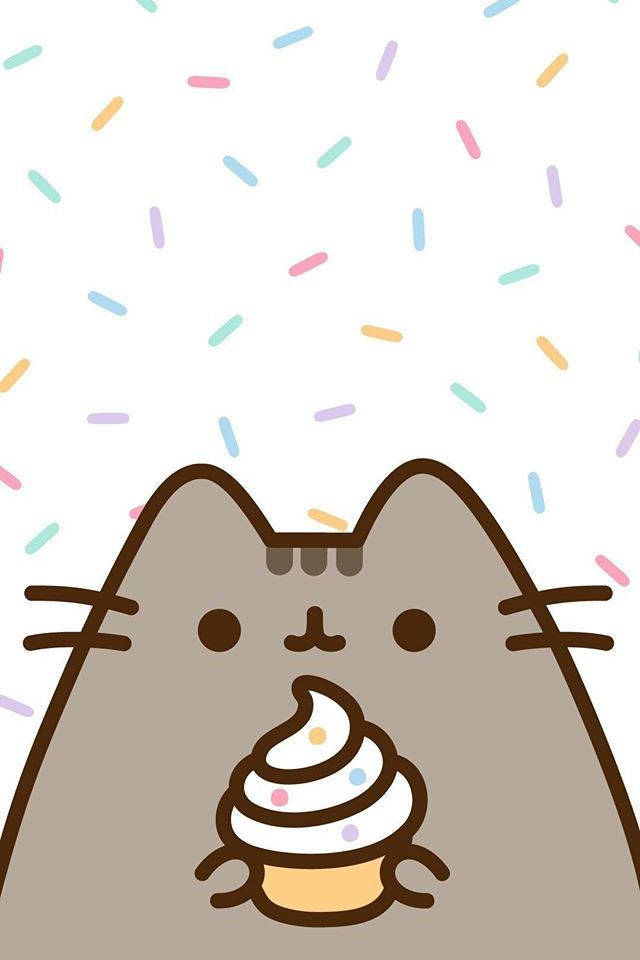 Kawaii HD Pusheen na May Hawak na Cupcake Wallpaper