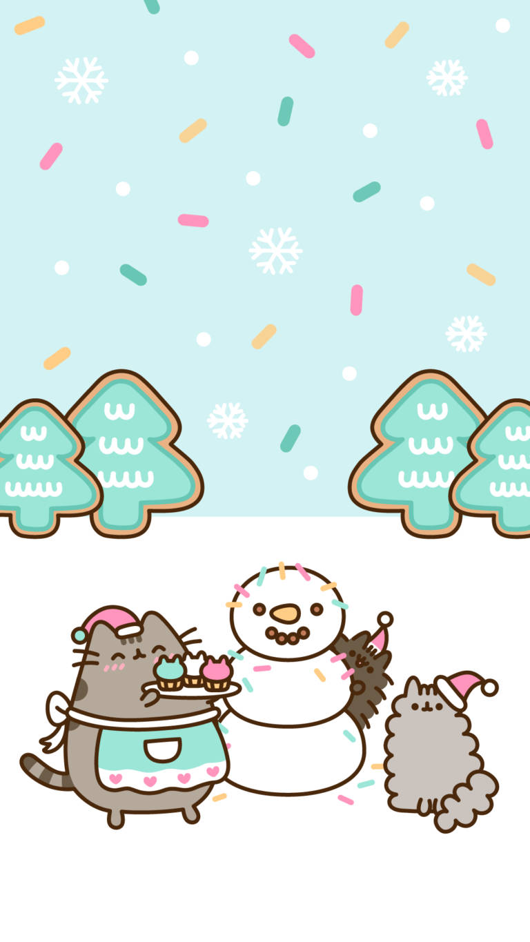 Kawaii HD Pusheen Nagdiriwang ng Pasko Wallpaper