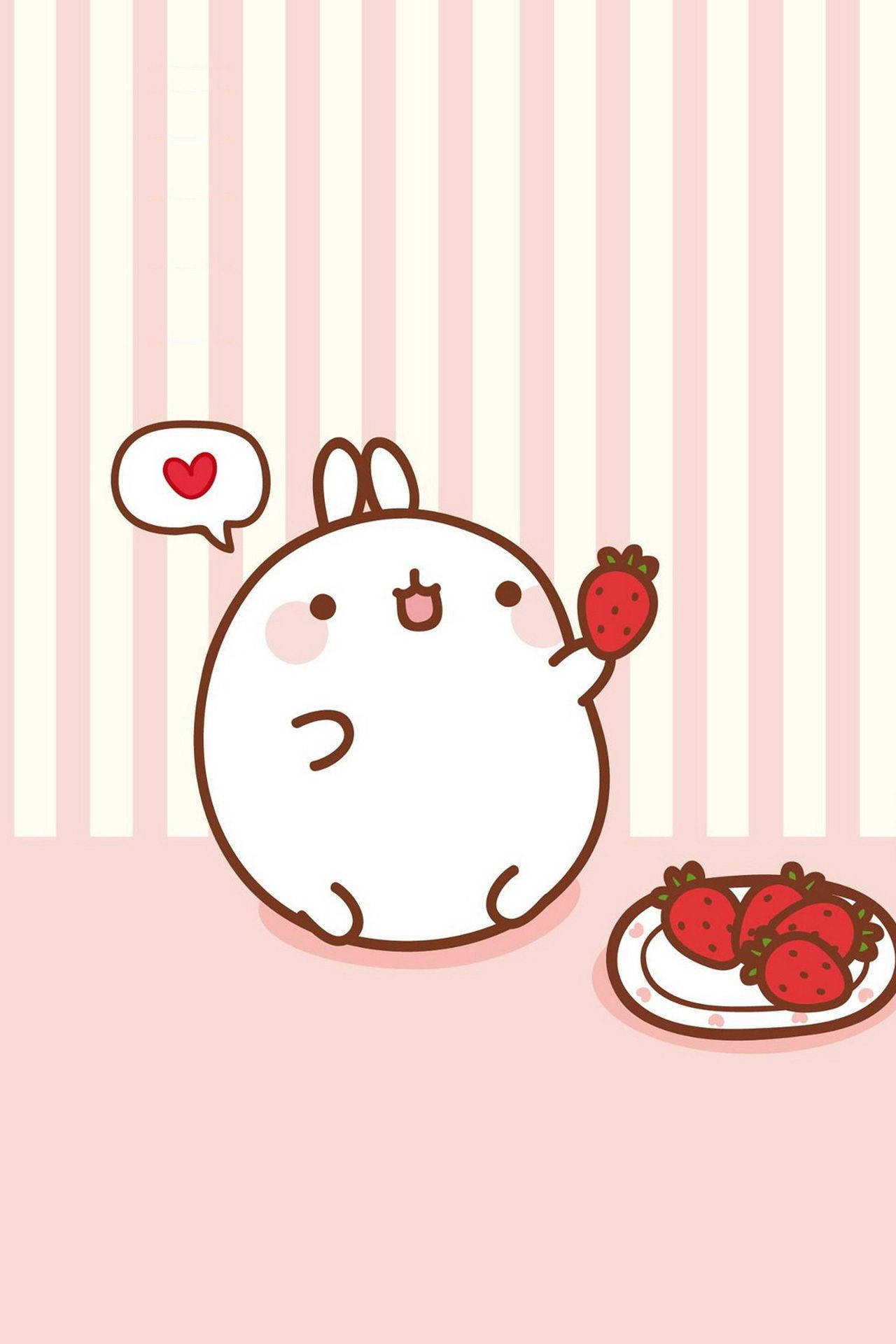 Kawaii Molang na Nag-eenjoy sa Pagkaing Puno ng Puso Wallpaper