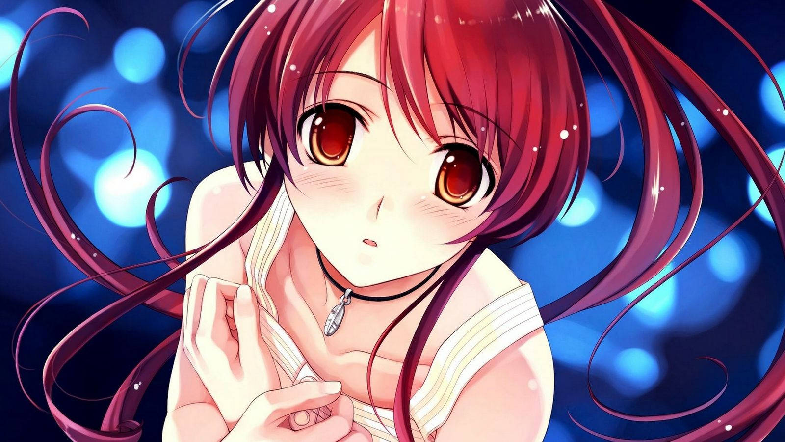 Kawaii na Anime na Babae na May Pulang Buhok Wallpaper
